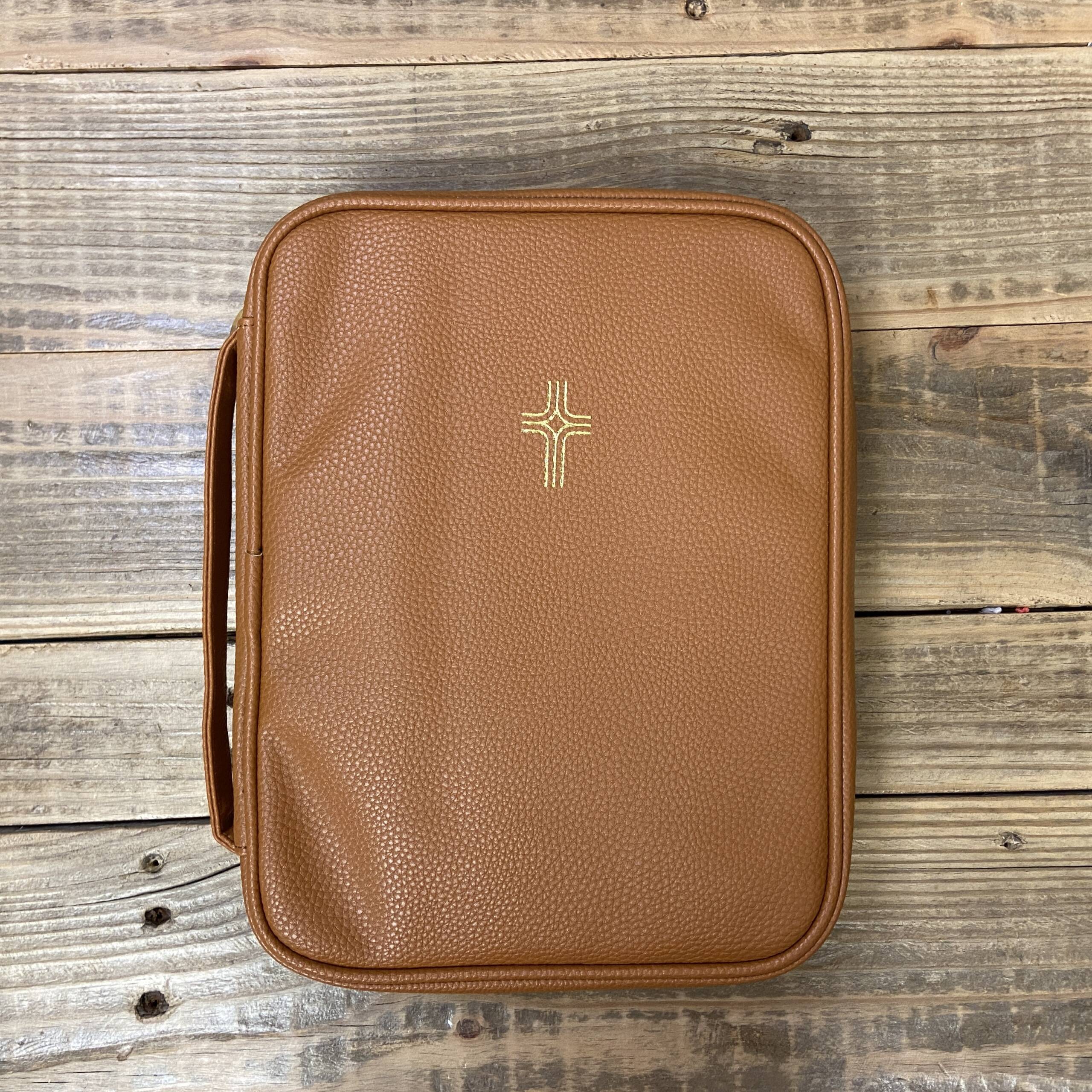 Cross and Heart Bible Cover, Imitation Leather, Brown, L