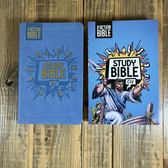 The Action Bible Study Bible ESV, Leathersoft, Blue, Full Color