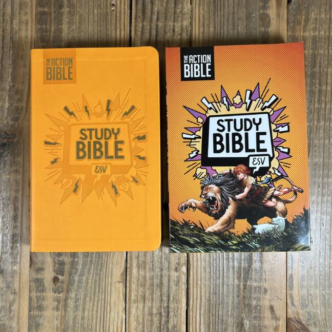 The Action Bible Study Bible ESV, Leathersoft, Orange, Full Color