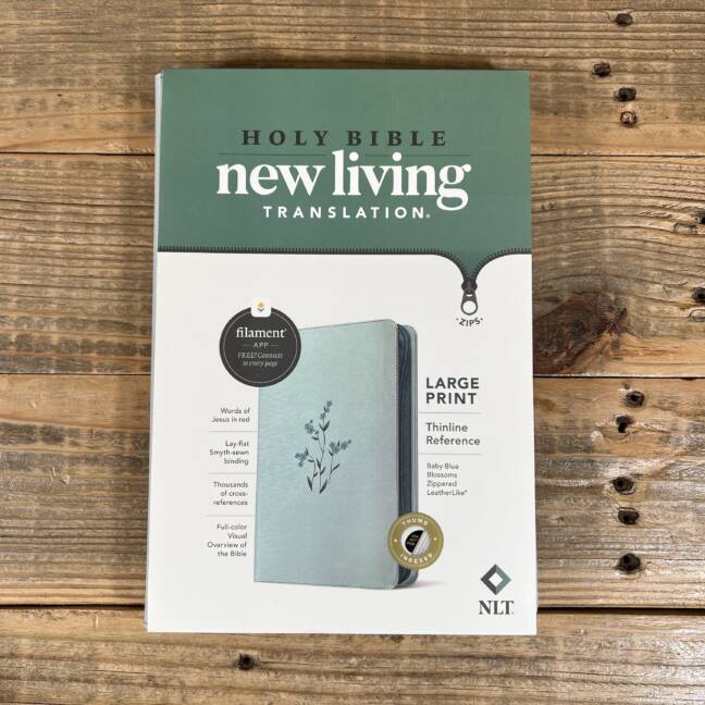 NLT Large Print Thinline Reference Zipper Bible, Filament Enabled (Leatherlike, Baby Blue Blossoms, Indexed, Red Letter)