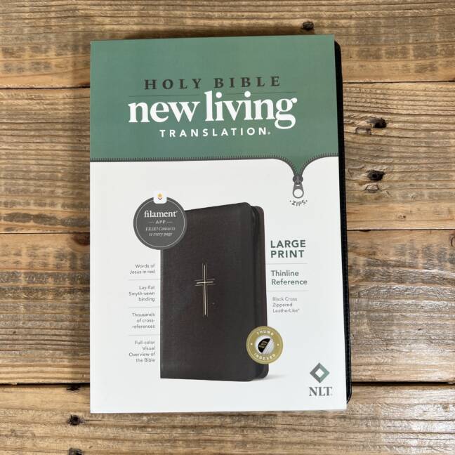 NLT Large Print Thinline Reference Zipper Bible, Filament Enabled (Leatherlike, Black Cross, Indexed, Red Letter)