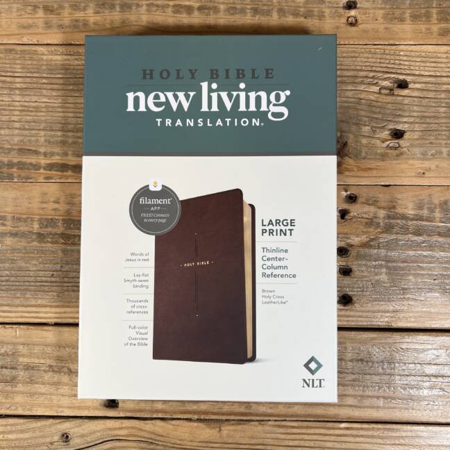 NLT Large Print Thinline Center-Column Reference Bible, Filament Enabled (Leatherlike, Brown Holy Cross, Red Letter)